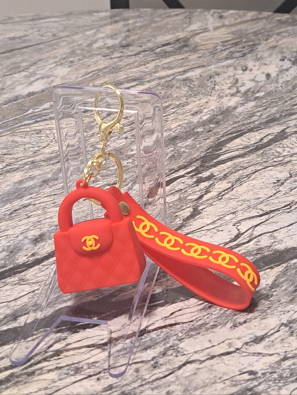 Fashion Quilted Handbag Bag Charm/ Keychain with Logo Strap